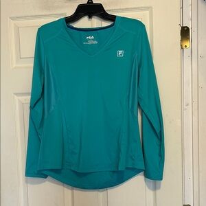 FILA Sport Women's Teal V-Neck Athletic Performance Top Size Large